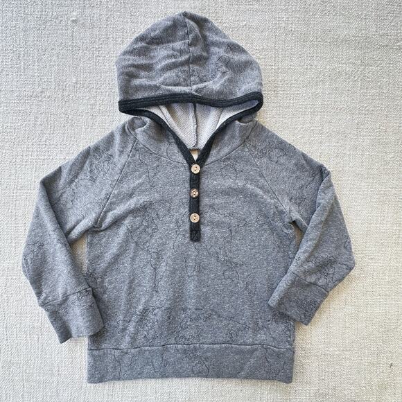 Childhoods Gray Hooded Henley with World Map Print GUC 4T - Picture 1 of 5
